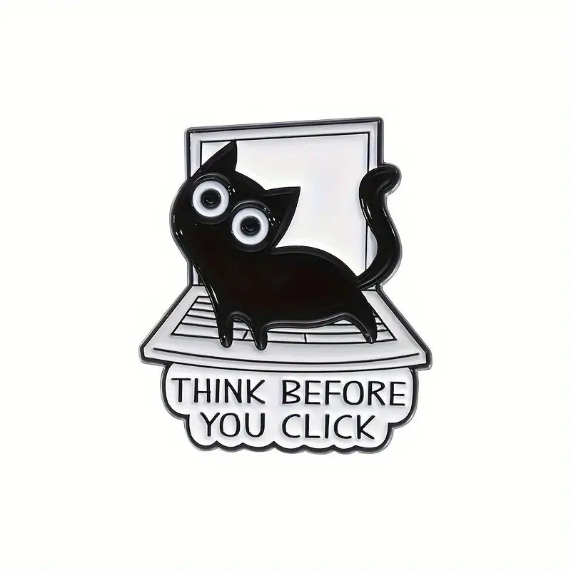 Black Cat & Computer Enamel Pin