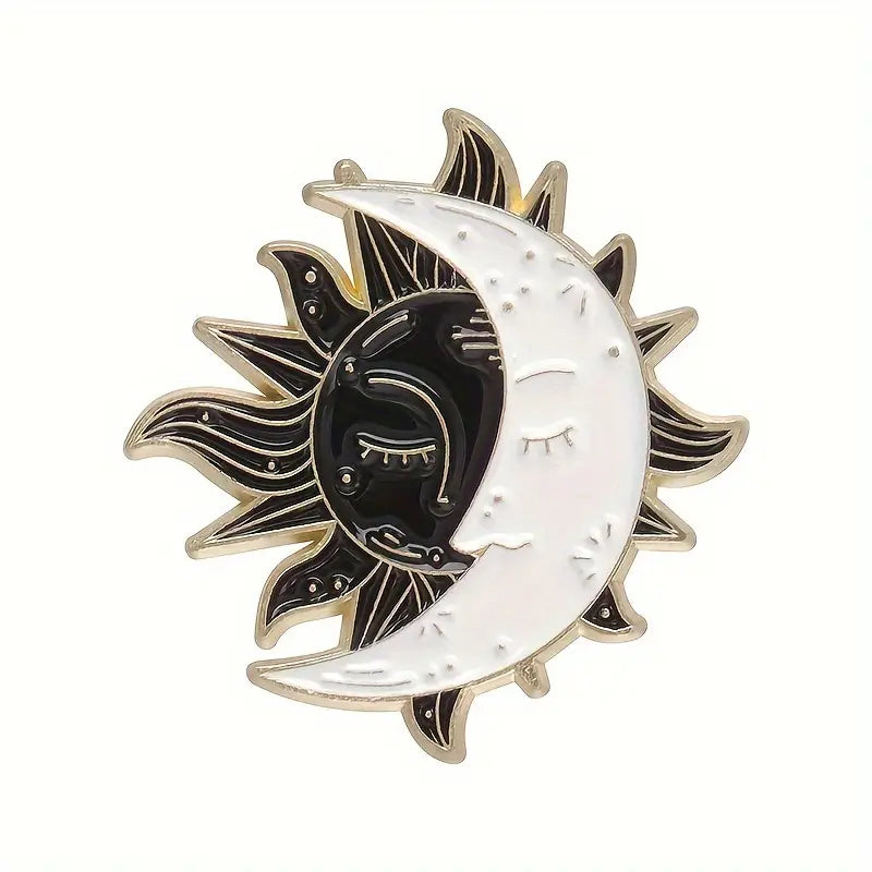 Black & White Sun And Moon Enamel Pin