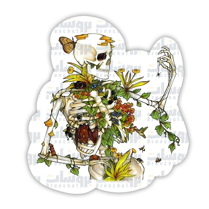 ستيكر هيكل عظمي مع ورد