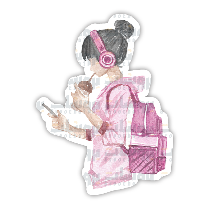 Girl Wearing Headphones Sticker