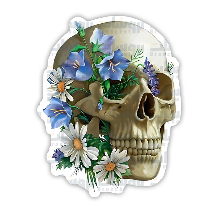 Human Skull in Flowers Sticker