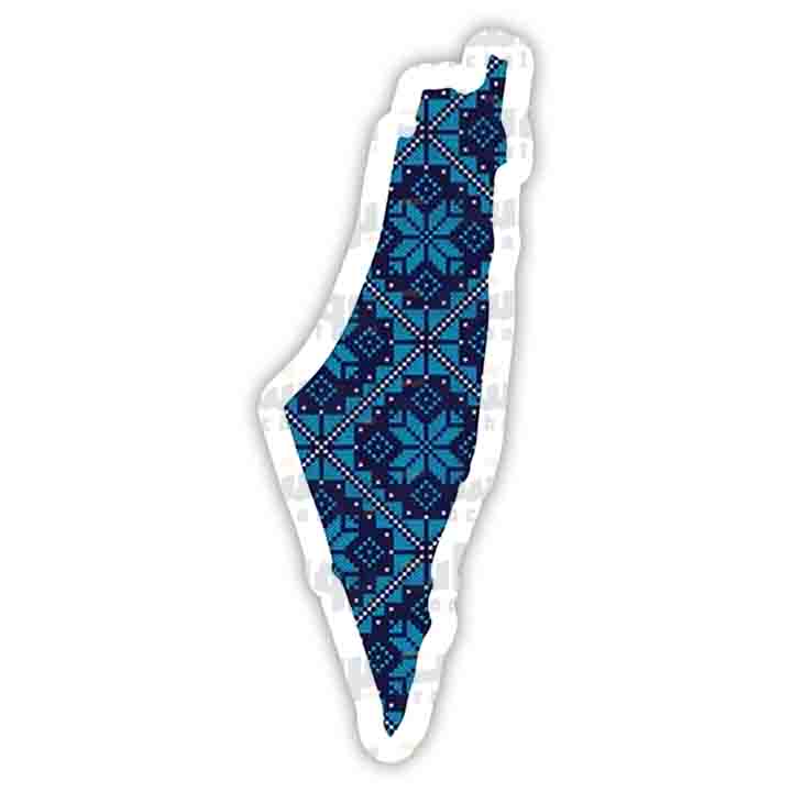 ستيكر خريطة فلسطين (ثوب فلسطيني أزرق )