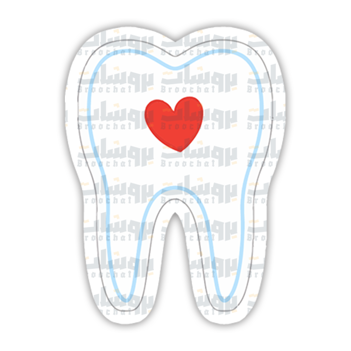 White Molar Tooth With A Red Heart Sticker