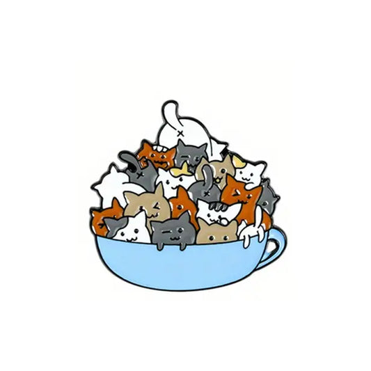 Cartoon Cat Tea Cup Enamel Pin