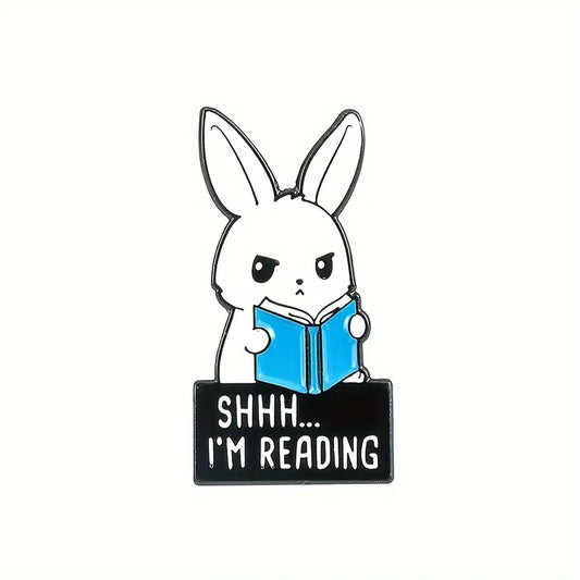Shhh I'm Reading Rabbit Enamel Pin