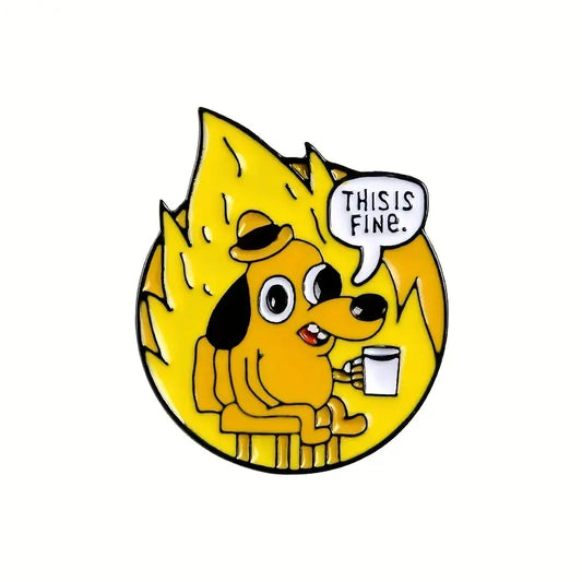 Dog Drinking Coffee Flame Enamel Pin