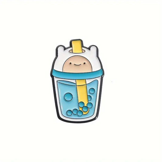 Finn the Human Milk Tea Cup Circle Enamel Pin