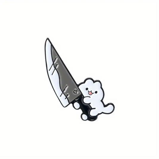 Funny Kitten Holding Dagger Enamel Pin