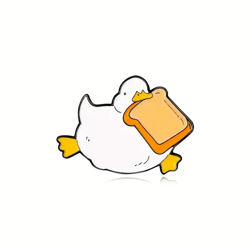Cute Little Duck with Bread Enamel Pin