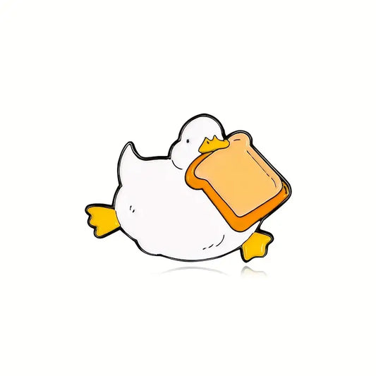 Cute Little Duck with Bread Enamel Pin