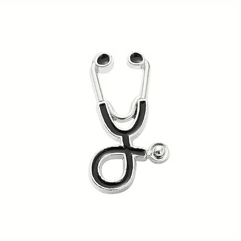 silver and Black Stethoscope Enamel Pin