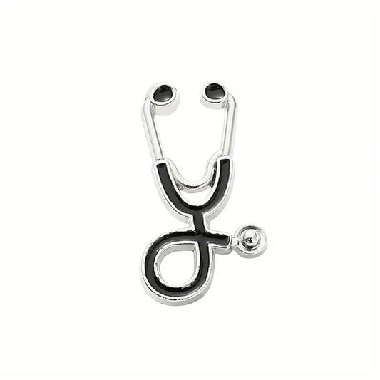 silver and Black Stethoscope Enamel Pin