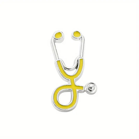 silver and yellow Stethoscope Enamel Pin