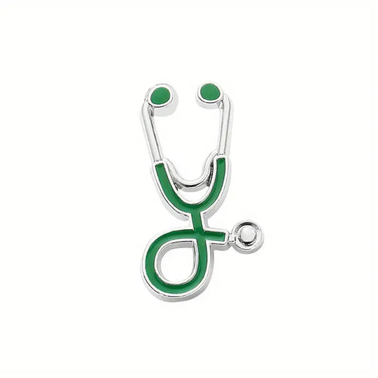 silver and green Stethoscope Enamel Pin