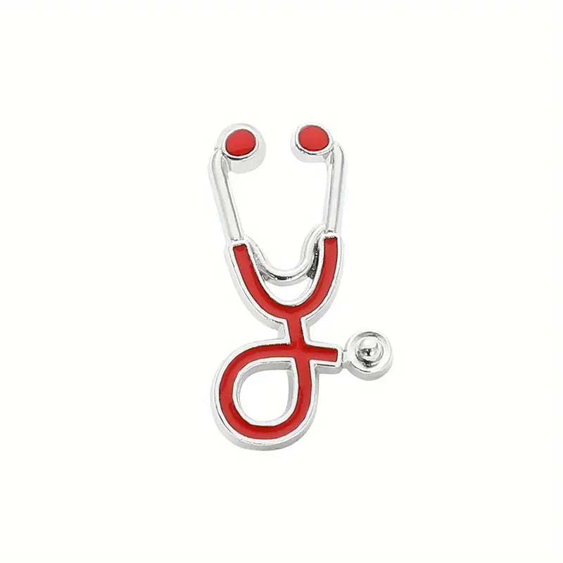 silver and red Stethoscope Enamel Pin