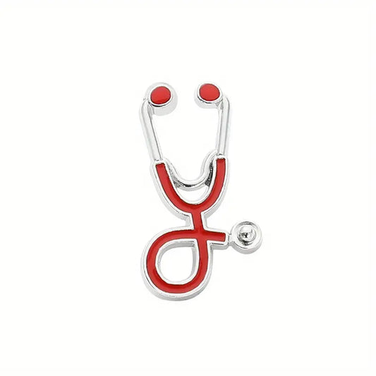 silver and red Stethoscope Enamel Pin