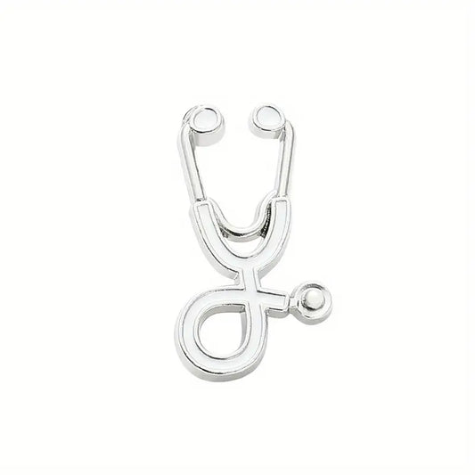 silver and white Stethoscope Enamel Pin