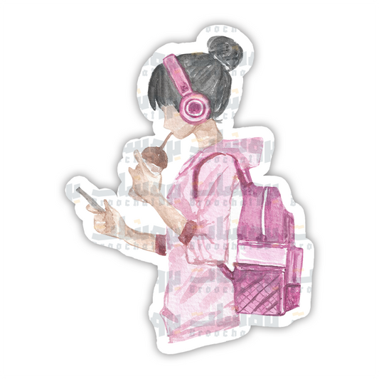 Girl Wearing Headphones Sticker