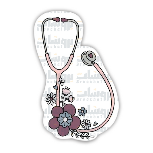 Pink Floral Stethoscope Sticker
